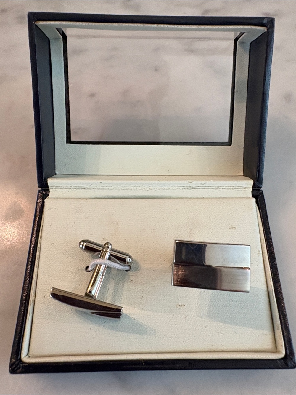 croft & barrow Silver Tone Rectangular Two-Panel Cuff Links with Tie Clasp